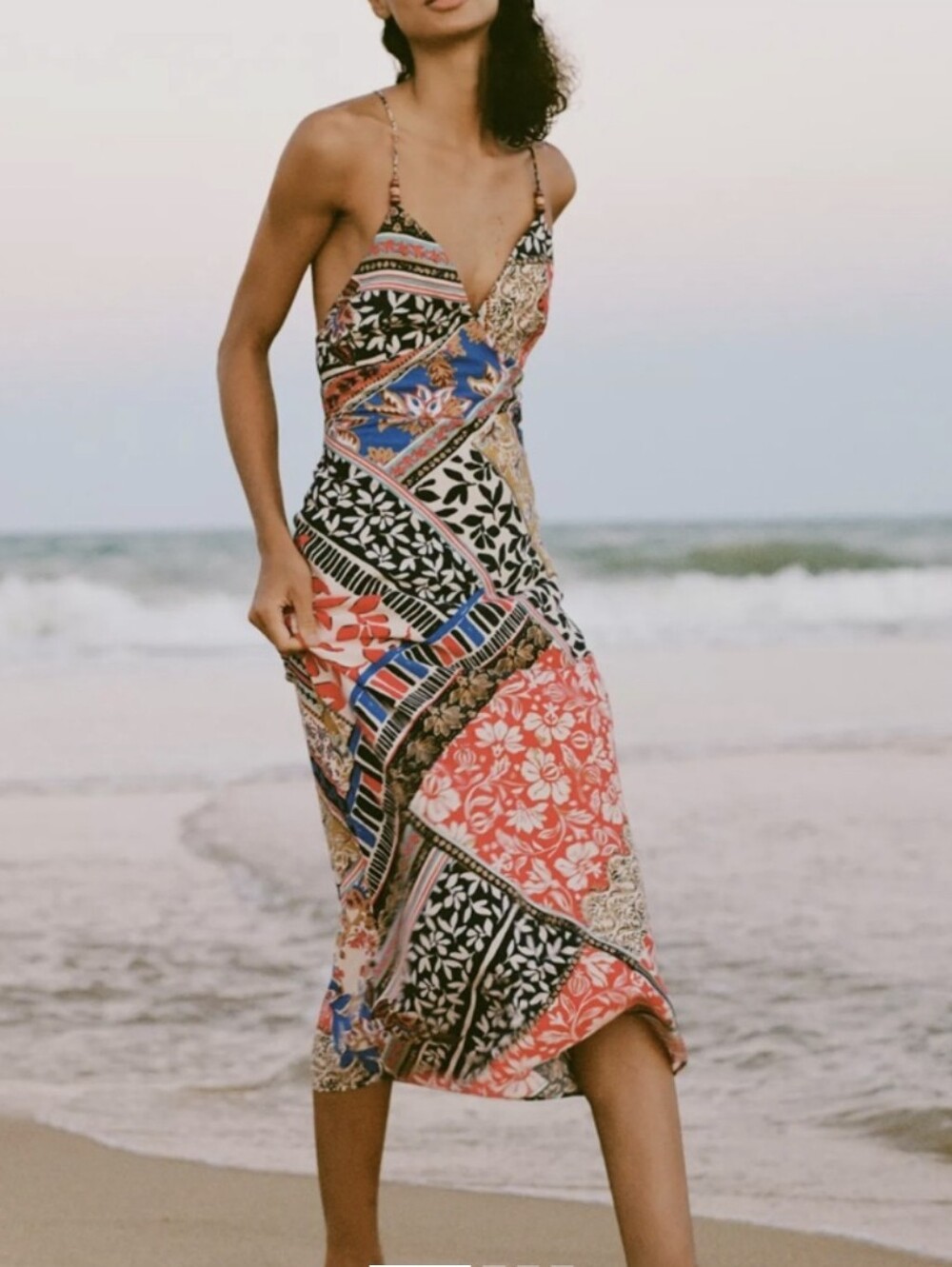 Zara Patchwork Print Midi Dress NWOT